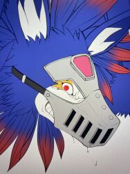 Rule 34 | digicore, digimon, digimon (creature), feathers, highres, loogarmon, mask, red eyes, solo