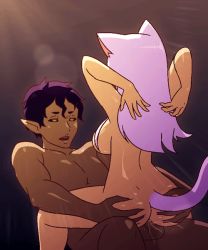 Rule 34 | 10s, 1boy, 1girl, 2016, animal ears, animated, animated gif, anus, arms up, ass, ass grab, bad id, bad tumblr id, black sclera, bouncing breasts, breasts, cat ears, cat girl, cat tail, colored sclera, cowgirl position, dark-skinned male, dark elf, dark skin, elf, from behind, girl on top, hetero, interspecies, large breasts, lens flare, light rays, long hair, looping animation, mike inel, nude, penis, pointy ears, purple hair, pussy juice, sex, shiny skin, silver hair, spread legs, straddling, sunbeam, sunlight, tail, testicles, uncensored, vaginal, yellow eyes