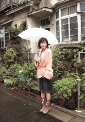 Rule 34 | asian, cardigan, denim, denim skirt, glasses, highres, ono mayumi, photo (medium), skirt, umbrella