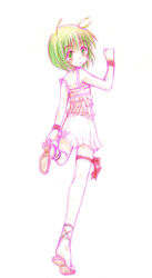 Rule 34 | 1girl, a utopia, alternate costume, ankle lace-up, antennae, camisole, casual, contemporary, cross-laced footwear, female focus, from behind, full body, green hair, hirase yuu, looking back, princess wriggle, sandals, short hair, sketch, skirt, solo, touhou, white background, wriggle nightbug, wristband