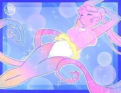 Rule 34 | 1girl, arms up, bishoujo senshi sailor moon, covered navel, curly hair, glowing, leotard, lexivine, long hair, sailor moon, solo, sparkle, transformation, tsukino usagi, twintails, very long hair