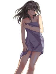 Rule 34 | 10s, 1girl, bad id, bad pixiv id, character request, highres, ice2002, idolmaster, idolmaster cinderella girls, long hair, looking at viewer, naked towel, simple background, smile, solo, towel, white background