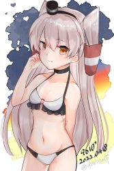 Rule 34 | 1girl, 9610 (kuroto), absurdres, amatsukaze (kancolle), artist name, bikini, breasts, brown eyes, cowboy shot, dated, frilled bikini, frills, hair tubes, highres, kantai collection, long hair, navel, one-hour drawing challenge, silver hair, small breasts, smokestack hair ornament, solo, swimsuit, two side up, white bikini