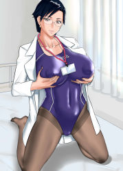 Rule 34 | breasts, doctor, glasses, highres, midou tsukasa, nipples, pantyhose, spread legs