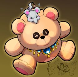 Rule 34 | 1boy, aerodent, animal ears, burning, closed eyes, facial hair, fire, flying sweatdrops, ghost tail, gold necklace, hoshi (star-name2000), jewelry, mouse, mouse ears, mustache, necklace, nintendo, smile, stuffed animal, stuffed toy, teddy bear, wario, wario land, wario land 4