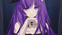 Rule 34 | 1boy, black ribbon, closed mouth, flower, hair flower, hair ornament, hair ribbon, highres, jewelry, lithos (punishing: gray raven), looking at viewer, mechanical parts, punishing: gray raven, purple eyes, purple hair, ribbon, solo, trap, x hair ornament, zhou huan (dgpe2833)