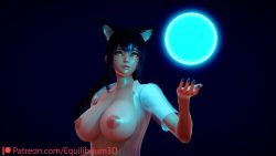 Rule 34 | 3d, ahri (league of legends), animal ears, blouse, breasts, equilibrium3d, fox ears, highres, huge breasts, league of legends, nail polish, shirt, veins, veiny breasts, wet, wet clothes, wet shirt
