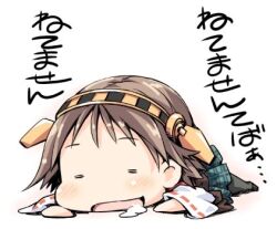 Rule 34 | 1girl, = =, aqua skirt, black pantyhose, blush, brown hair, chibi, closed eyes, detached sleeves, full body, ham (points), hiei (kancolle), kantai collection, long sleeves, lowres, miniskirt, open mouth, pantyhose, plaid, plaid skirt, pleated skirt, saliva, short hair, simple background, skirt, smile, solo, translation request, white background, white sleeves