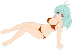 Rule 34 | 10s, 1girl, absurdres, antenna hair, artist request, bikini, breasts, female focus, green hair, highres, large breasts, legs, long hair, looking at viewer, navel, purple eyes, run elsie jewelria, simple background, smile, solo, swimsuit, thigh gap, thighs, third-party edit, to love-ru, to love-ru darkness, vector trace