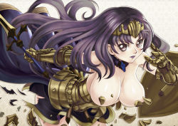 Rule 34 | 10s, 1girl, alternate color, annelotte, armor, armored dress, bad id, bad pixiv id, breasts, censored, convenient censoring, damaged, dark persona, demon, demon annelotte, hamoto, large breasts, censored nipples, purple hair, queen&#039;s blade, queen&#039;s blade rebellion, solo, sword, tiara, torn clothes, weapon