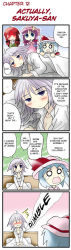Rule 34 | 4girls, 4koma, ^^^, bat wings, bed, blanket, bleeding, blood, blue eyes, blue hair, blush, bow, braid, china dress, chinese clothes, comic, crescent, dress, embarrassed, female focus, flying sweatdrops, grey eyes, hair bow, hard-translated, hat, hat bow, hong meiling, izayoi sakuya, long hair, long image, long sleeves, lying, morogami ryou, multiple girls, night clothes, o o, on side, patchouli knowledge, purple hair, red hair, remilia scarlet, sakuya-sans sweet tooth, short hair, sidelocks, silver hair, sitting, speech bubble, star (symbol), stomach growling, surprised, sweatdrop, tall image, tears, embodiment of scarlet devil, third-party edit, touhou, translated, twin braids, wings