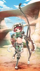 Rule 34 | 1girl, armor, arrow (projectile), bow, bow (weapon), goggles, highres, monster hunter (series), monster hunter mezeporta kaitaku-ki, red hair, scarf, solo, weapon