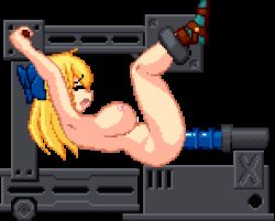 Rule 34 | 1girl, animated, animated gif, bdsm, blonde hair, bondage, bouncing breasts, bound, bow, breasts, demon&#039;s sperm, dildo, from side, full body, fullflap, hair bow, large breasts, large insertion, lowres, machine, mechanical fixation, nude, object insertion, pixel art, restrained, sex machine, sex toy, stationary restraints, vaginal, vaginal object insertion