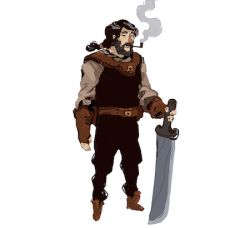 Rule 34 | 1boy, artist request, children of morta, john bergson, lowres, male focus, official art, simple background, smoking pipe, solo, standing, sword, weapon, white background