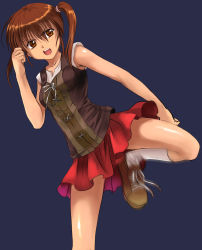 Rule 34 | 00s, 1girl, angry, brown eyes, brown hair, clannad, highres, kanako, kanako (clannad), key (company), kneehighs, mutsuki (moonknives), non-web source, skirt, socks, solo, tomoyo after, twintails