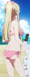 Rule 34 | 1girl, ass, beach, bikini, blonde hair, breasts, izumi noel, long hair, medium breasts, one room hiatari futsuu tenshi-tsuki, pink bikini, side-tie bikini bottom, swimsuit