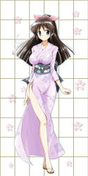 Rule 34 | 1girl, black hair, blue eyes, highres, japanese clothes, kimono, kinfuji, long hair, original, ponytail, solo, standing, touge chayako