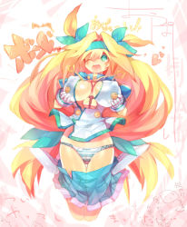 Rule 34 | 1girl, aged up, aqua eyes, arc system works, bell, blazblue, blazblue: continuum shift, blonde hair, blue eyes, blush, bow, breast expansion, breast hold, breasts, cameltoe, capelet, clothes pull, covered erect nipples, gloves, hair bow, hair over one eye, hair ribbon, hairband, heart, heart-shaped pupils, highres, huge breasts, large breasts, long hair, low-tied long hair, mamuru, navel, open mouth, panties, platinum the trinity, puffy nipples, quad tails, ribbon, skirt, skirt pull, solo, striped clothes, striped panties, symbol-shaped pupils, text focus, thigh gap, translation request, twintails, two side up, underwear, very long hair, wardrobe malfunction, wince