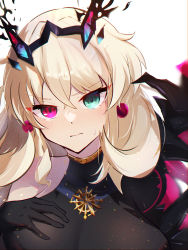 Rule 34 | 1girl, bare shoulders, blonde hair, blush, breasts, earrings, barghest (fate), barghest (second ascension) (fate), fate/grand order, fate (series), heterochromia, highres, horns, jewelry, large breasts, long hair, looking at viewer, tatsunomiya