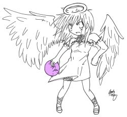 Rule 34 | 1girl, angel, angel wings, animated, animated gif, cat, cat planet, chibi, dress, halo, monochrome, rainbow, spot color, wings