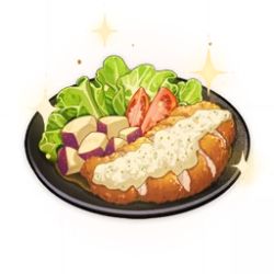 Rule 34 | artist request, chicken (food), commentary, english commentary, food, food focus, game cg, genshin impact, lettuce, lowres, no humans, official art, plate, sauce, simple background, sparkle, still life, third-party source, tomato, transparent background