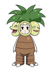 Rule 34 | 1girl, :|, black eyes, blonde hair, blunt bangs, closed mouth, cosplay, costume, creatures (company), exeggutor, exeggutor (cosplay), female focus, full body, game freak, gen 1 pokemon, highres, jitome, lillie (pokemon), nintendo, pokemon, pokemon sm, ram (ramdayo), simple background, solo, standing, white background