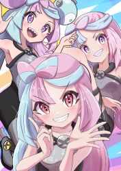 Rule 34 | 1girl, absurdres, blush, bow-shaped hair, breasts, character hair ornament, creatures (company), game freak, hair ornament, highres, iono (pokemon), jacket, long hair, looking at viewer, multicolored hair, nintendo, open mouth, pink hair, pokemon, pokemon sv, rono (lethys), sharp teeth, shirt, sleeveless, sleeveless shirt, sleeves past fingers, sleeves past wrists, small breasts, smile, solo, teeth, two-tone hair, yellow jacket