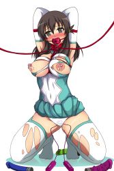 Rule 34 | 10s, 1girl, arms behind head, ball gag, bdsm, blush, bodysuit, bondage, bound, breast bondage, breasts, brown eyes, brown hair, clothes pull, collar, dildo, drooling, elbow gloves, gag, gagged, gloves, kneeling, kyouno madoka, leash, long hair, looking at viewer, nipple stimulation, nipples, panties, pussy juice, pussy juice stain, rinne no lagrange, rope, saliva, sex toy, skirt, skirt pull, solo, sweat, tears, thighhighs, torn clothes, torn thighhighs, underwear, vibrator, vibrator on nipple, vibrator under clothes, vibrator under panties, wet, wet clothes, wet panties, wiffle gag, yuzumiya mono, zettai ryouiki