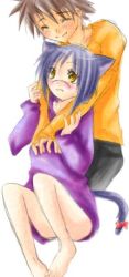 Rule 34 | 00s, animal ears, blue hair, brown hair, busou renkin, cat ears, cat tail, mutou kazuki, scar, tail, tsumura tokiko, yellow eyes