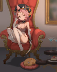 Rule 34 | 1girl, ;), ;p, absurdres, alternate costume, animal ear fluff, animal ears, armchair, ass, bangs pinned back, blurry, cat, cat ears, cat girl, cat tail, chair, cocktail, cocktail glass, commentary request, cup, depth of field, diona (genshin impact), drinking glass, elbow gloves, feet, forehead, genshin impact, gloves, green eyes, hat, heattech leotard, highres, knees up, leotard, looking at viewer, one eye closed, painting (object), pillow, pink hair, short hair, sidelocks, smile, soles, table, tail, thick eyebrows, thighhighs, tongue, tongue out, turtleneck, waving, white gloves, white leotard, white thighhighs, y zze