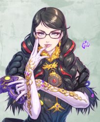 Rule 34 | 1girl, bayonetta, bayonetta (series), bayonetta 3, black-framed eyewear, black hair, blue eyes, braid, commentary request, earrings, elbow gloves, fujii eishun, glasses, gloves, gold trim, gun, handgun, highres, holding, holding weapon, jewelry, lips, long hair, looking at viewer, mole, mole under mouth, multicolored hair, puffy short sleeves, puffy sleeves, red hair, revolver, sega, short sleeves, simple background, solo, twin braids, two-tone hair, upper body, weapon, white gloves