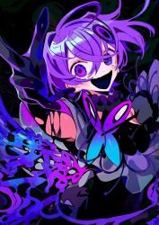 Rule 34 | 1girl, abnormality dancin&#039; girl (vocaloid), ahoge, black background, black dress, black gloves, crossed bangs, crying, crying with eyes open, dress, flower (vocaloid), gloves, hair ornament, highres, himanemuitoma, messy hair, open mouth, purple eyes, purple hair, purple theme, short hair, tears, vocaloid