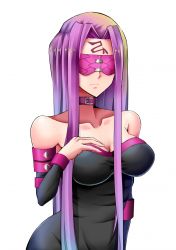 Rule 34 | 1girl, bare shoulders, blindfold, breasts, choker, cleavage, detached sleeves, dress, fate/stay night, fate (series), highres, large breasts, long hair, medusa (fate), medusa (rider) (fate), purple hair, solo, upper body, very long hair