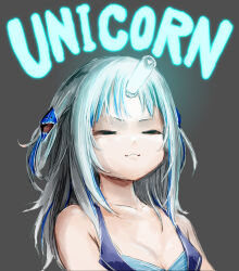 Rule 34 | 1girl, :3, absurdres, bare shoulders, bikini, blue bikini, blue hair, closed eyes, commentary request, english text, gawr gura, glowstick, grey hair, hair ornament, highres, hololive, hololive english, hololive summer 2023 swimsuit, long hair, multicolored hair, nymph rhythm, official alternate costume, shark hair ornament, streaked hair, striped bikini, striped clothes, swimsuit, two side up, virtual youtuber