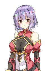 Rule 34 | 1girl, bare shoulders, blunt bangs, blush, breasts, dot nose, epic seven, highres, large breasts, looking at viewer, mercedes (epic seven), purple hair, raion (inoueraion), short hair, simple background, solo, tagme, white background, yellow eyes