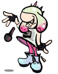 Rule 34 | + +, 1girl, black gloves, boots, crown, domino mask, dress, fingerless gloves, full body, gloves, inkling player character, mask, mole, mole under mouth, nintendo, pantyhose, pearl (splatoon), pink pantyhose, short hair, simple background, sleeveless, smile, solo, splatoon (series), teeth, tentacle hair, watatanza, white background, white hair, zipper, zipper pull tab