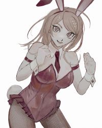 Rule 34 | 1girl, :d, akamatsu kaede, blonde hair, blush, breasts, cleavage, collared shirt, covered navel, danganronpa (series), danganronpa v3: killing harmony, fishnet pantyhose, fishnet thighhighs, fishnets, fortissimo, hair ornament, hands up, highres, leaning forward, leotard, musical note, musical note hair ornament, necktie, official alternate costume, open mouth, pantyhose, pink eyes, pink leotard, playboy bunny, red necktie, sema (vivaviva 02), shirt, smile, solo, thighhighs, wrist cuffs