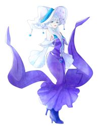 Rule 34 | 1girl, bad id, bad pixiv id, blue eyes, creatures (company), detached sleeves, dress, florges, florges (white flower), full body, game freak, gen 6 pokemon, hat, high heels, kgbt i, long hair, nintendo, open mouth, personification, pokemon, purple dress, purple footwear, shoes, solo, standing, white background, white hair