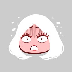 Rule 34 | 1girl, akairiot, chibi, constricted pupils, eyelashes, grey background, hjarn (akairiot), looking at viewer, medium hair, original, parted lips, portrait, simple background, solo, white hair, wide-eyed