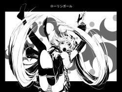 Rule 34 | 1girl, bad id, bad pixiv id, detached sleeves, falling, female focus, greyscale, hatsune miku, high contrast, long hair, macco, monochrome, necktie, panties, rolling girl (vocaloid), skirt, solo, striped clothes, striped panties, tears, thighhighs, twintails, underwear, very long hair, vocaloid, zettai ryouiki