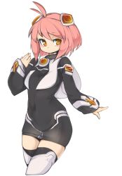 Rule 34 | 00s, 1girl, ahoge, bad id, bad tumblr id, brown eyes, highres, looking to the side, m.o.m.o., pink hair, short hair, simple background, slugbox, solo, thighs, white background, xeno (series), xenosaga