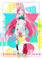 Rule 34 | 1girl, absurdres, artist request, full body, gloves, hair ornament, half gloves, highres, long hair, multicolored hair, pink hair, pinky pop hepburn, solo, sports bra, standing, the moon studio, two-tone hair, two side up, very long hair, virtual youtuber