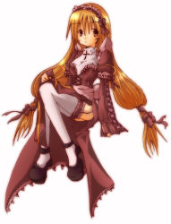 Rule 34 | 1girl, dress, full body, hairband, high priest (ragnarok online), lolita hairband, long hair, long sleeves, looking at viewer, mary janes, priestess, purple dress, ragnarok online, ribbon, shoes, simple background, solo, thighhighs, very long hair, white background, white thighhighs, zettai ryouiki