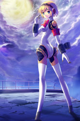 Rule 34 | 1girl, aegis (persona), android, ass, atlus, bad id, bad pixiv id, blonde hair, blue eyes, bow, breasts, female focus, full moon, highres, moon, outdoors, persona, persona 3, ribbon, sky, solo, taro (gaki)