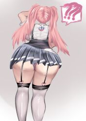 Rule 34 | 1girl, ???, artist request, ass, ass focus, from behind, garter straps, goddess of victory: nikke, highres, huge ass, leaning, leaning forward, long hair, miniskirt, panties, pantyshot, pink hair, quiry (nikke), skirt, solo, thick thighs, thighhighs, thighs, twintails, underwear, upskirt, very long hair