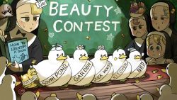 Rule 34 | 4girls, :&lt;, :o, ^ ^, animal, animal on head, beak, bird, bird on head, black neckwear, blonde hair, blue eyes, book, bow, bowtie, brown eyes, brown hair, carpet, chalkboard, chicken, closed eyes, clumsy nun (diva), commentary, confetti, contest, dirty, diva (hyxpk), duck, duckling, english commentary, flower, flower on head, frog headband, froggy nun (diva), frown, hair ornament, hairclip, hat, highres, leaf, leaf on head, little nuns (diva), mandarin duck, mole, mole under eye, multiple girls, nightcap, nose bubble, nun, on head, ostrich, red carpet, reflection, sash, shadow, spicy nun (diva), strict nun (diva), sweatdrop, tag, traditional bowtie, traditional nun, yellow eyes