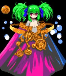 Rule 34 | 1girl, green hair, hair ribbons, lowres, magic castle re pure aria, pixel art, red eyes, tagme, twintails, yomitim