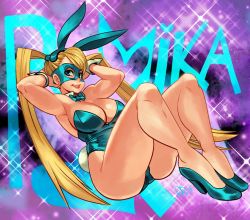 Rule 34 | 1girl, alex ahad, ass, blonde hair, breasts, capcom, cleavage, dress, high heels, leotard, mask, playboy bunny, rainbow mika, street fighter, thick thighs, thighs, twintails