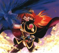 Rule 34 | 1990s (style), 1girl, angry, araizumi rui, armor, belt, cameltoe, cape, earrings, fighting stance, gloves, glowing, headband, jewelry, lina inverse, long hair, magic, night, night sky, open mouth, orange hair, outdoors, red eyes, red hair, retro artstyle, shiny clothes, sky, slayers, smoke, solo, spandex, sword, weapon