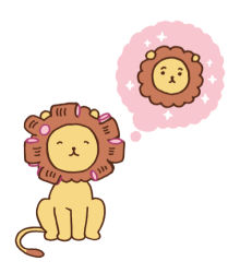 :3 ^_^ animal_focus closed_eyes flat_color hair_rollers hirasawa_minami imagining lion no_humans original simple_background solo sparkle speech_bubble thought_bubble white_background